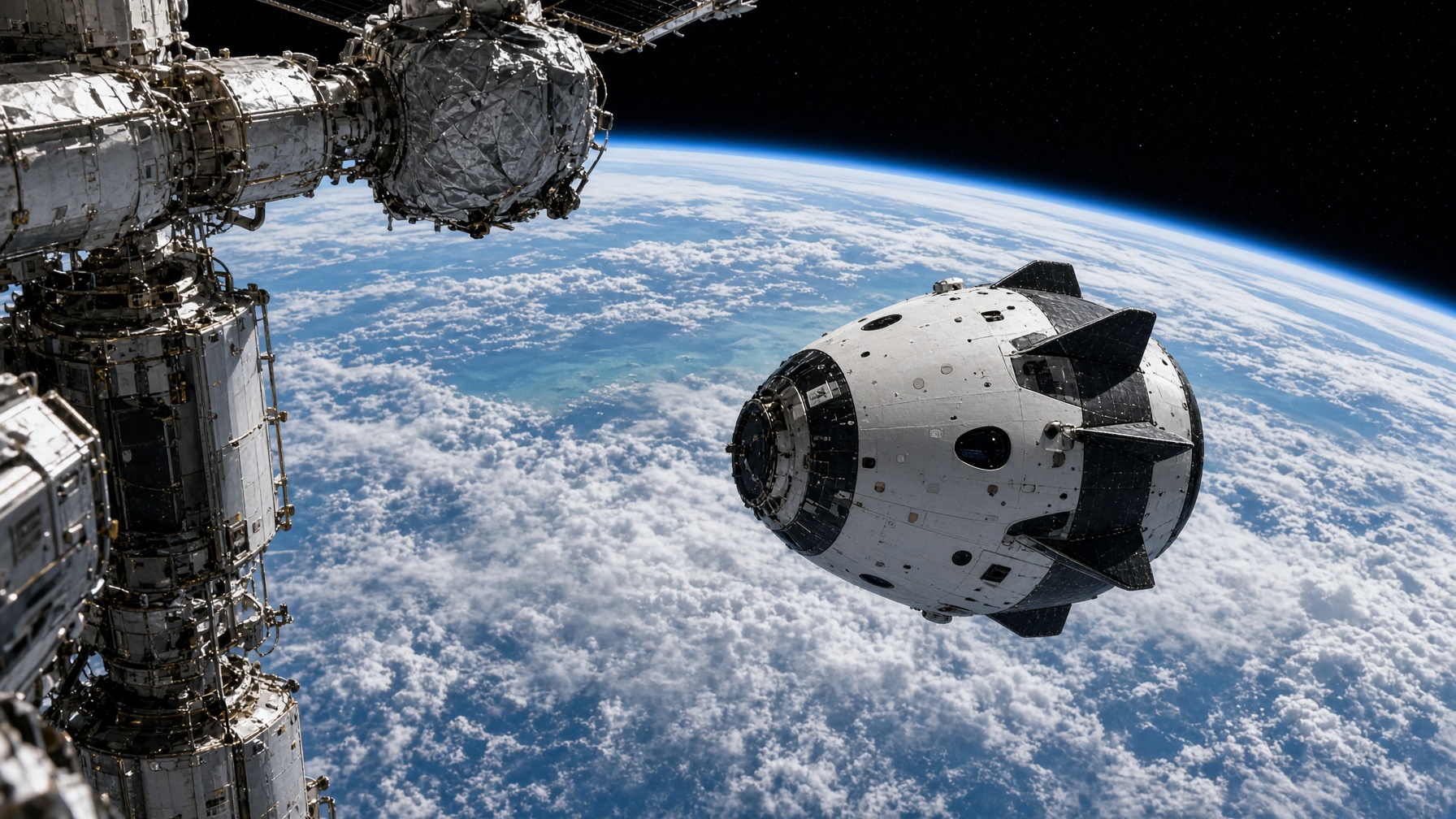 Cápsula Crew Dragon de SpaceX junto a la Estación Espacial Internacional