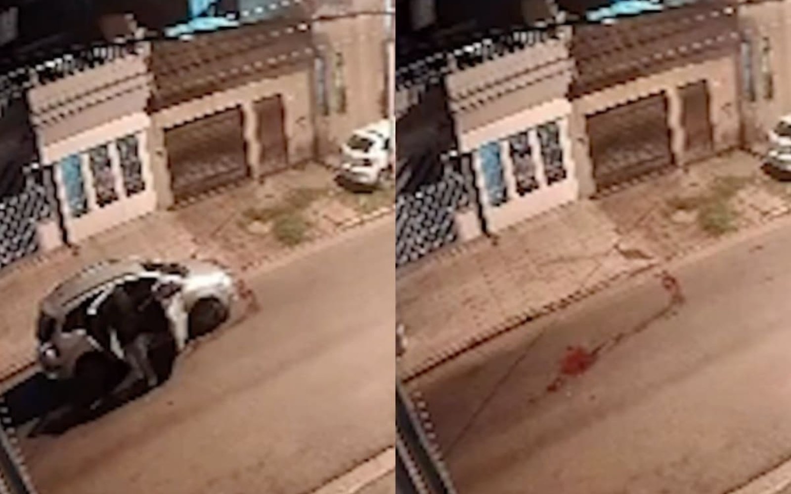 La Volkswagen Suran de los asaltantes, de noche, en la puerta de una casa de Lomas del Millón