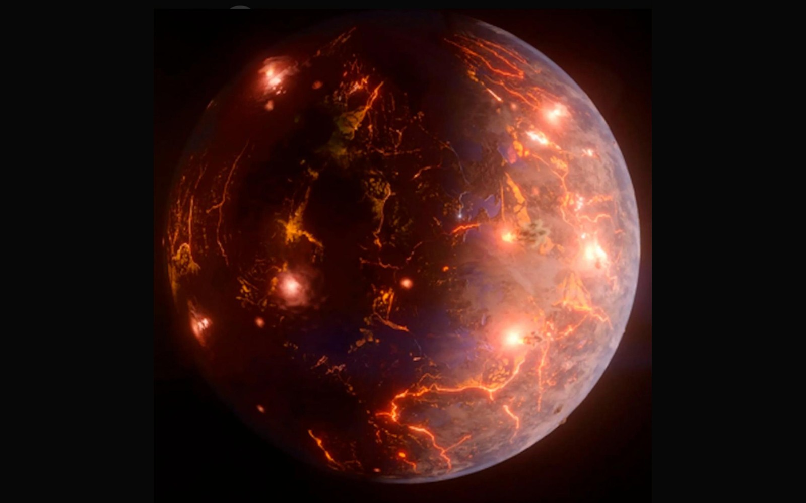 Ilustración de un planeta cubierto de ríos de lava incandescente