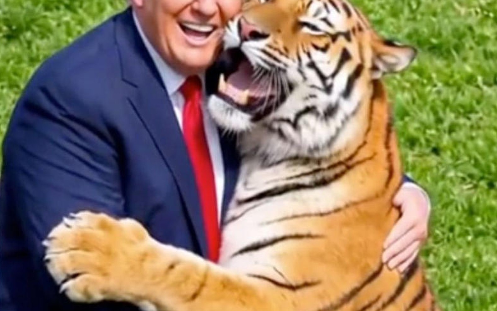 El video de inteligencia artificial: Trump abrazado al tigre, los dos riéndose